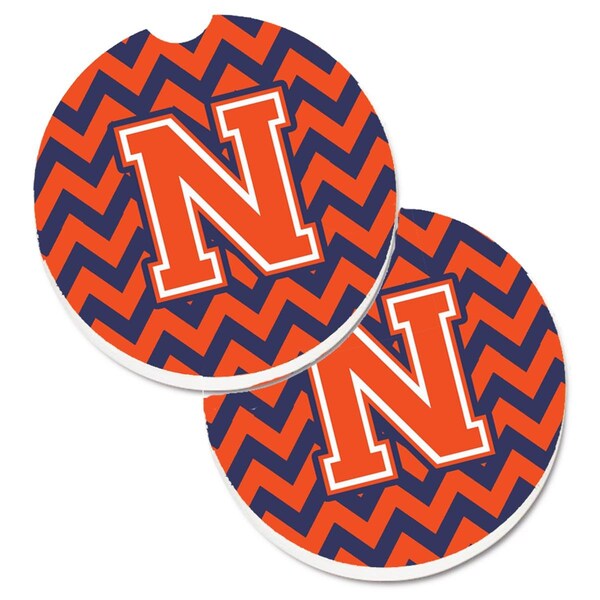 Carolines Treasures Letter N Chevron Orange and Blue Cup Holder Car Coaster, PK2 CJ1042-NCARC - main